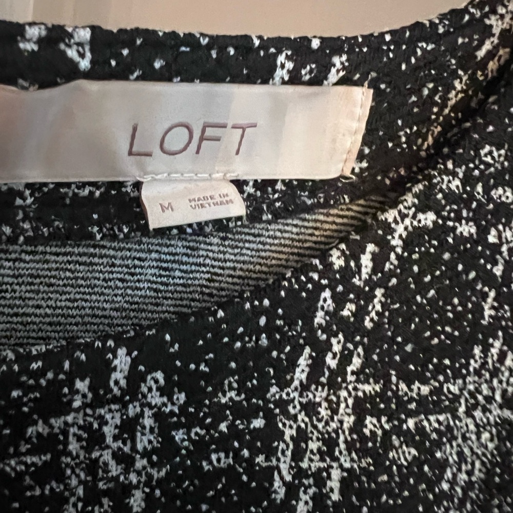 LOFT Black and White windowpane flounce Mini Dress. Size Medium - Picture 8 of 8